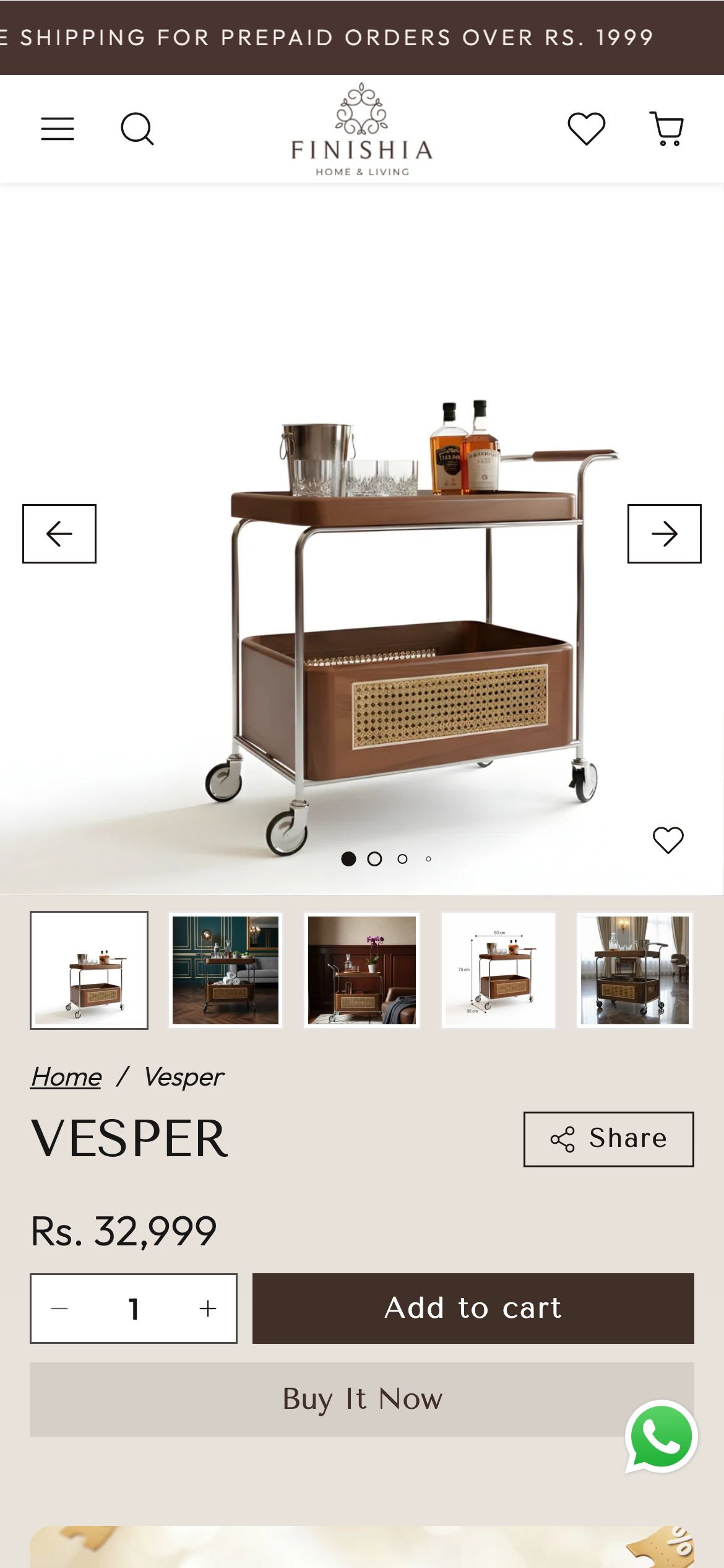 Finishia Living Single product page on mobile