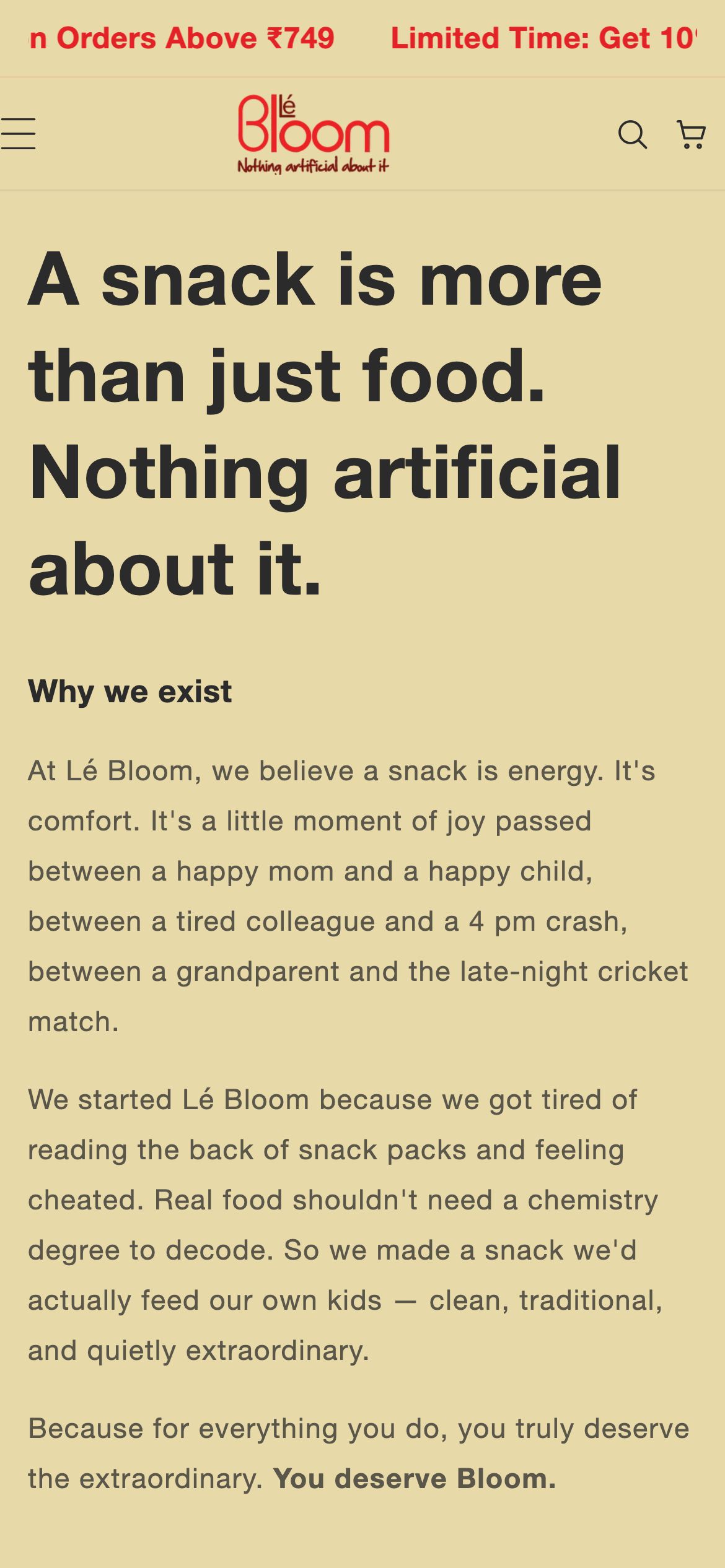 Lé Bloom About page on mobile
