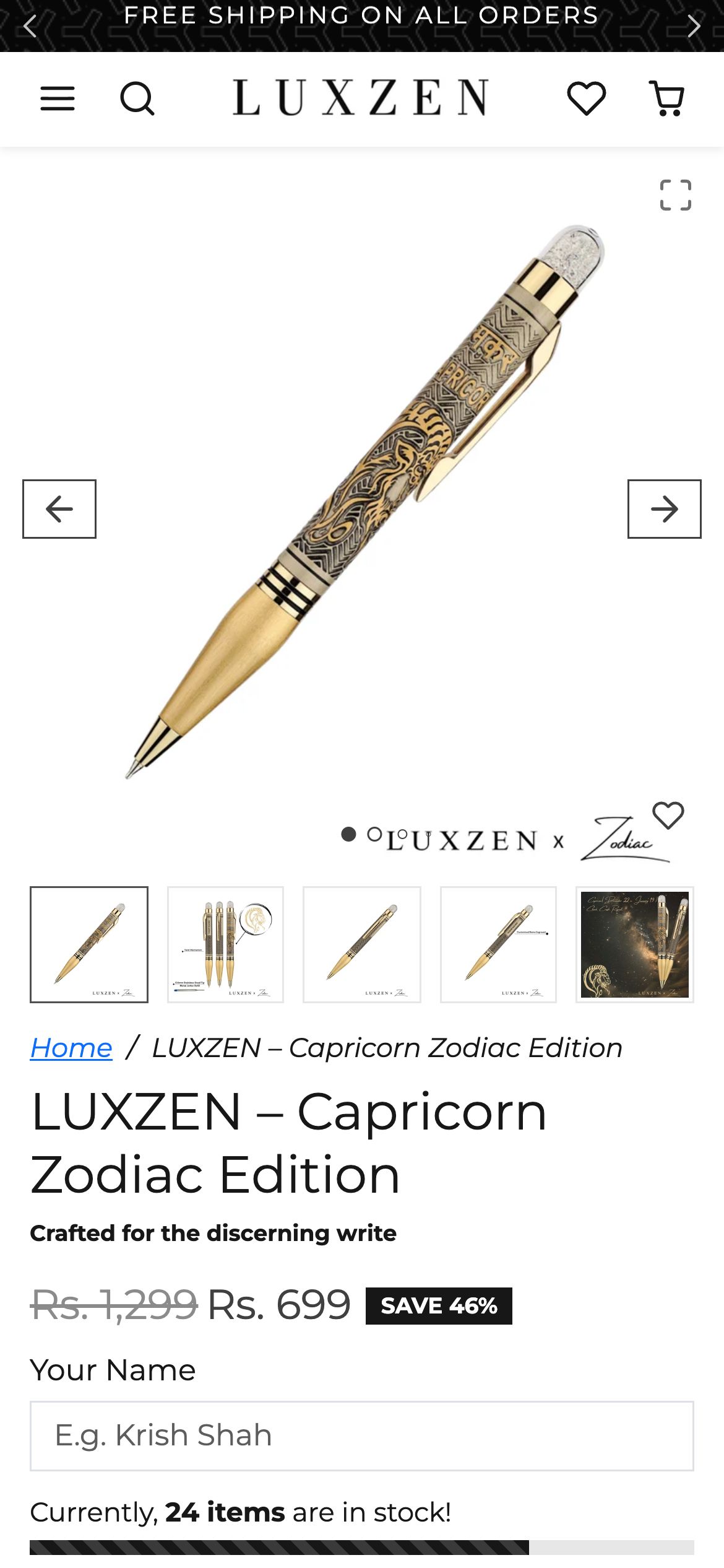 Luxzen Single product page on mobile