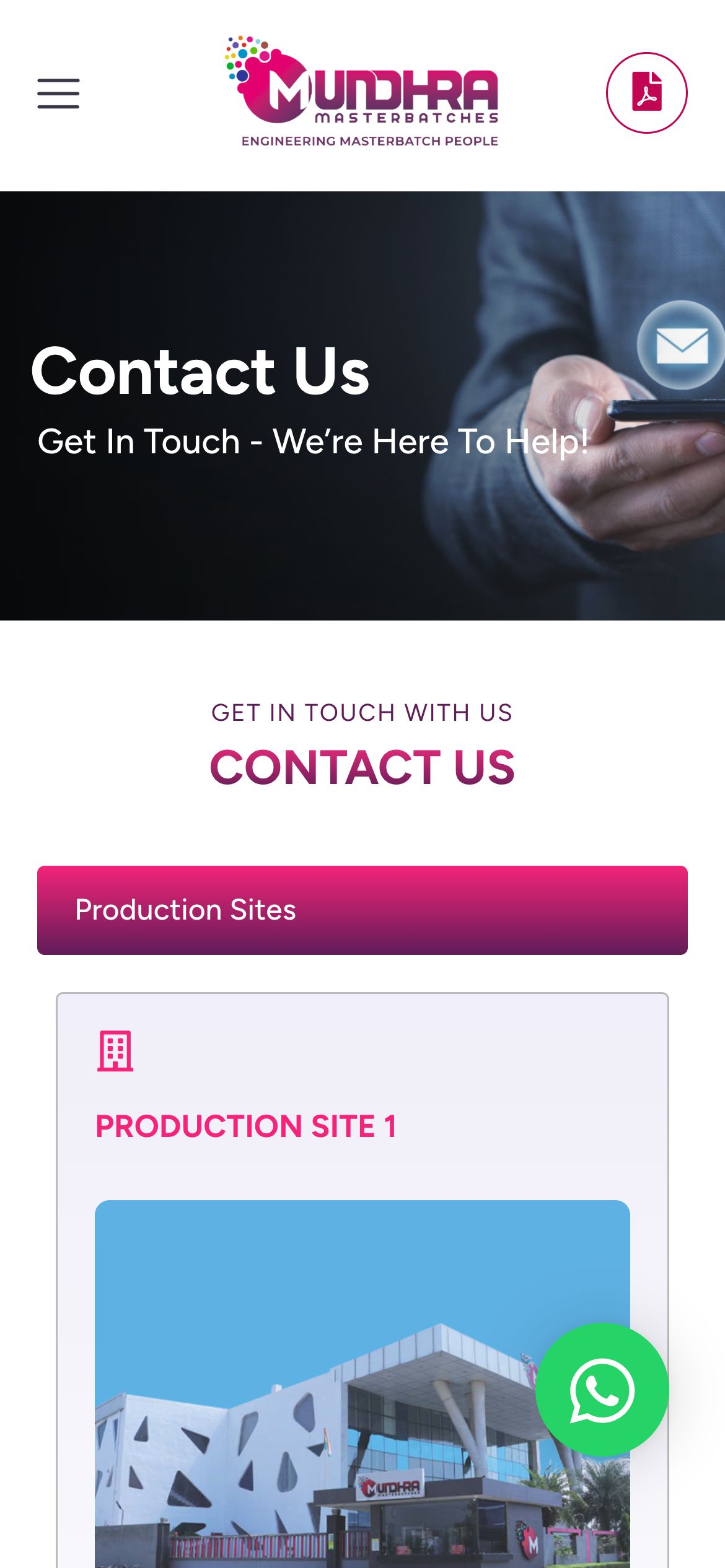 Mundhra Masterbatch Contact / booking page on mobile