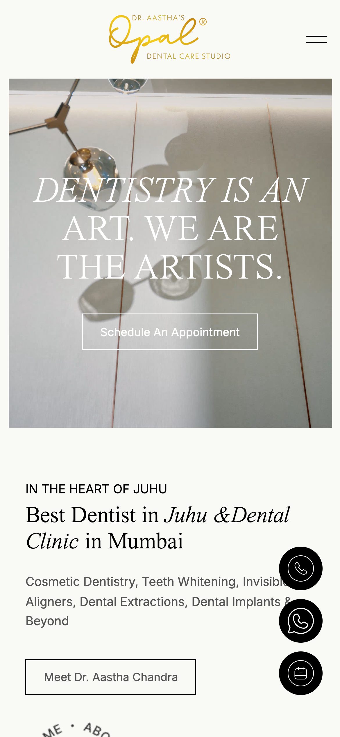 Opal Dental Care Studio website - mobile