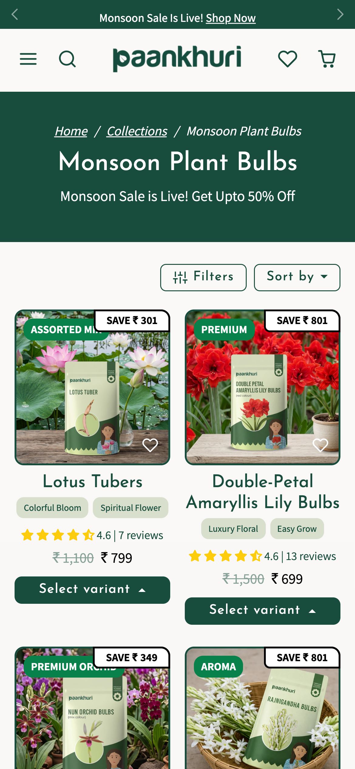 Paankhuri Collection page on mobile