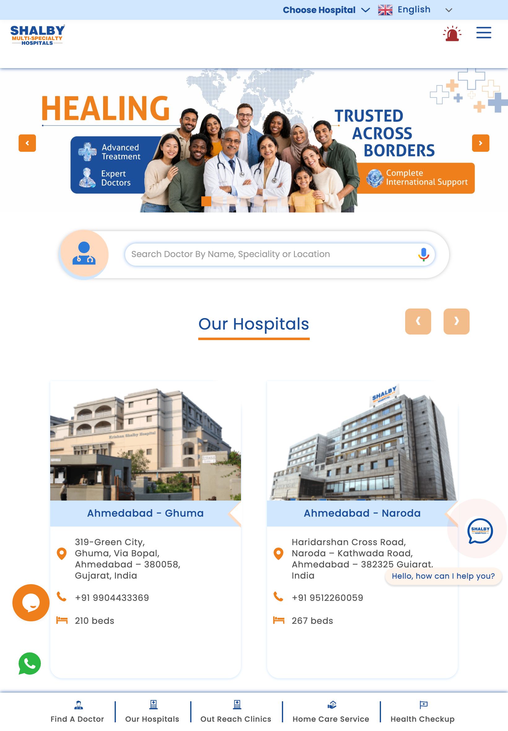 Shalby Hospitals website - tablet