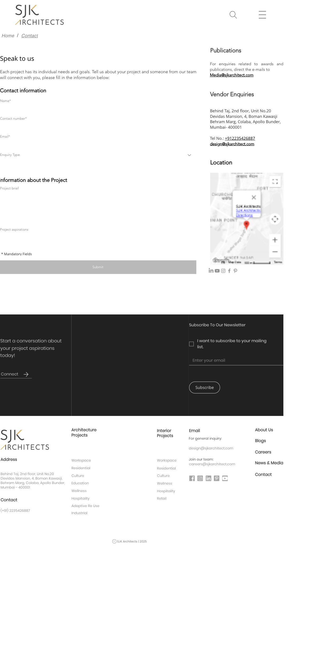 SJK Architects Contact / booking page on mobile