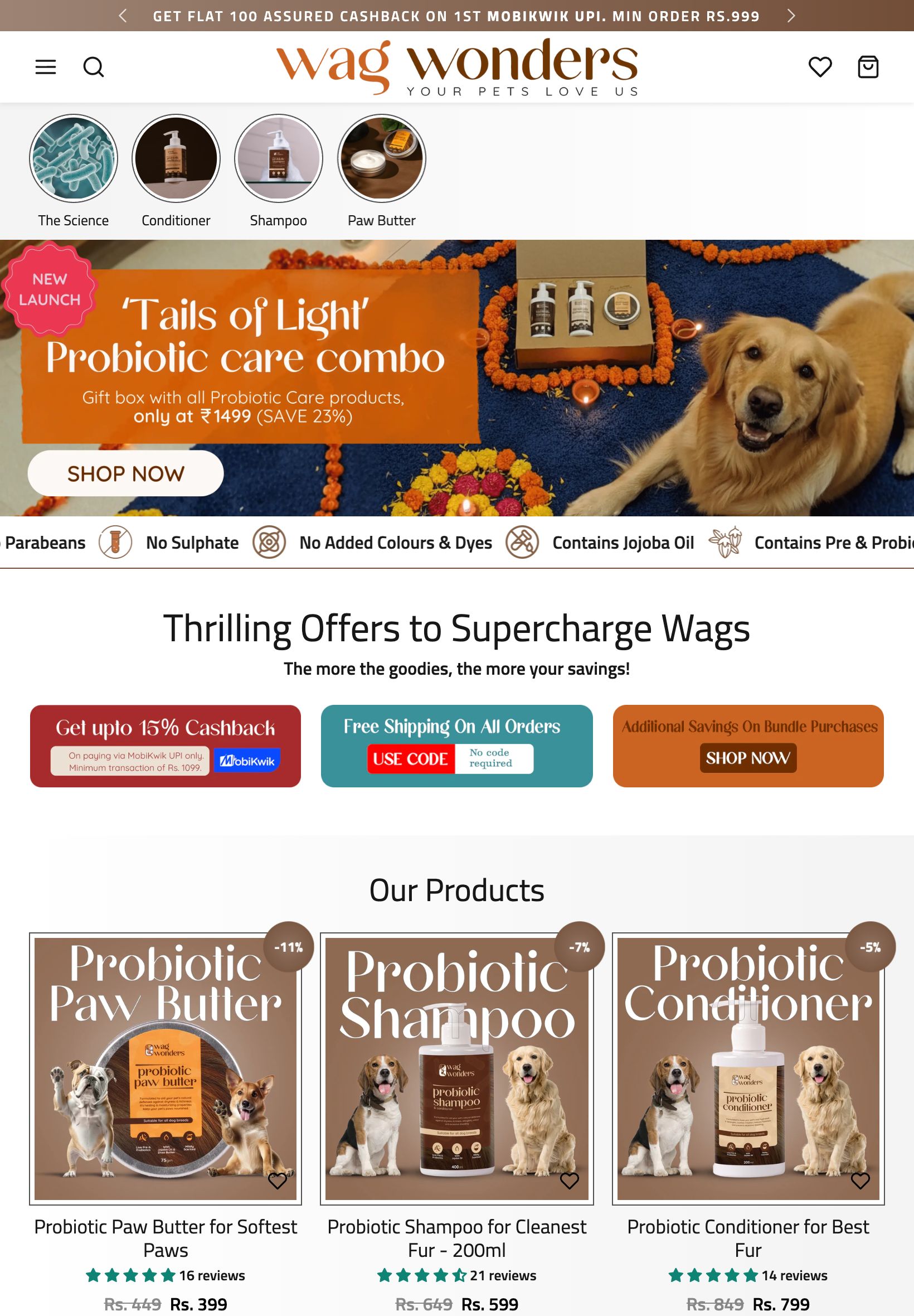 Wag Wonders website - tablet
