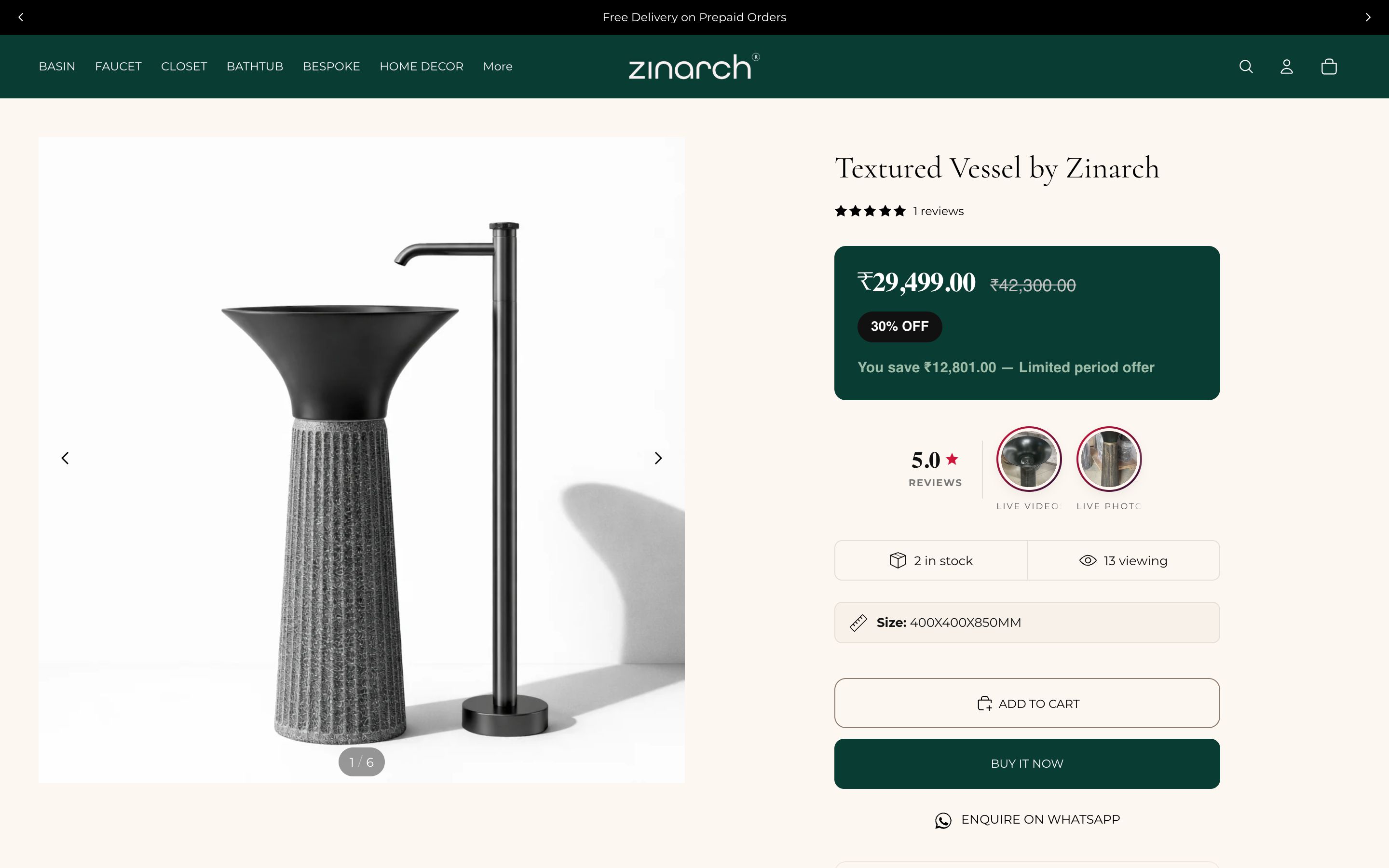 Zinarch Single product page
